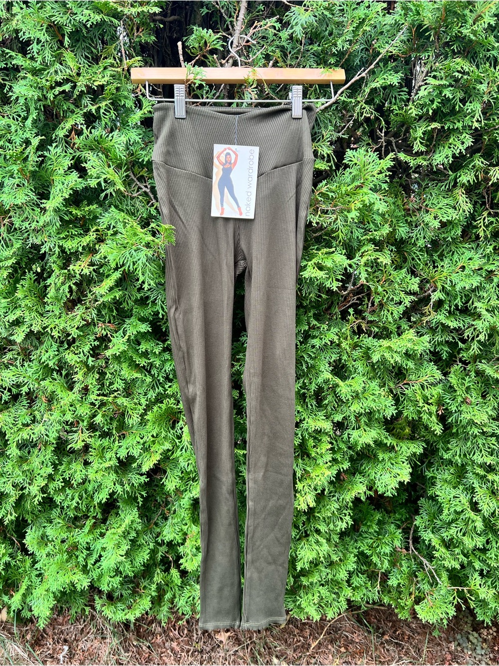 naked wardrobe Olive Ribbed High-Rise Leggings